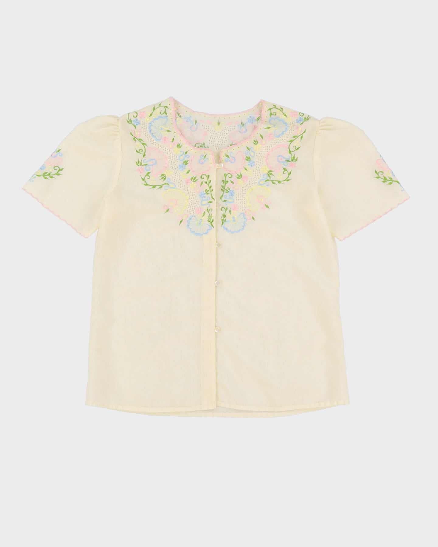 Vintage 1980s Cream Embroidered Blouse - M