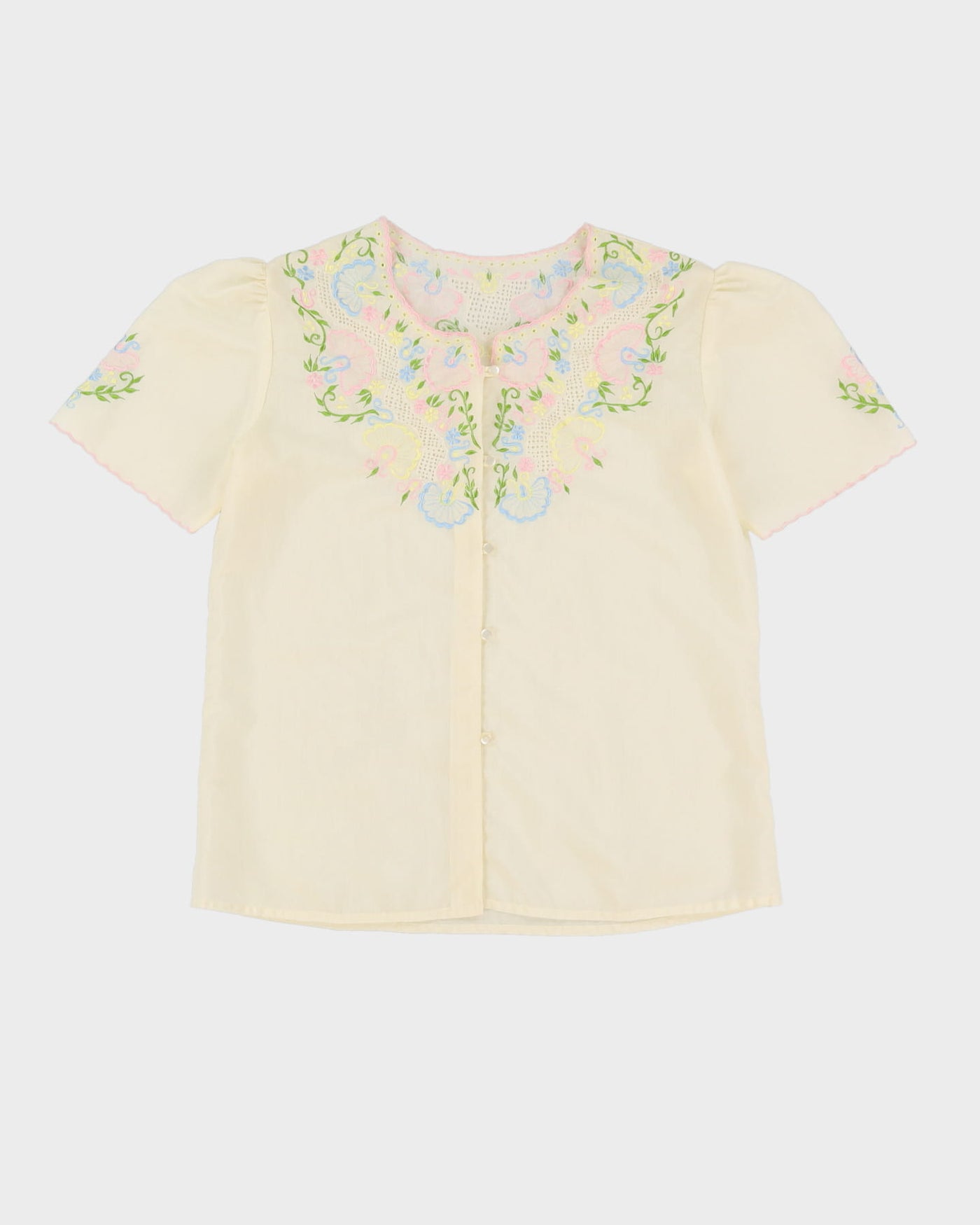 Vintage 1980s Cream Embroidered Blouse - M