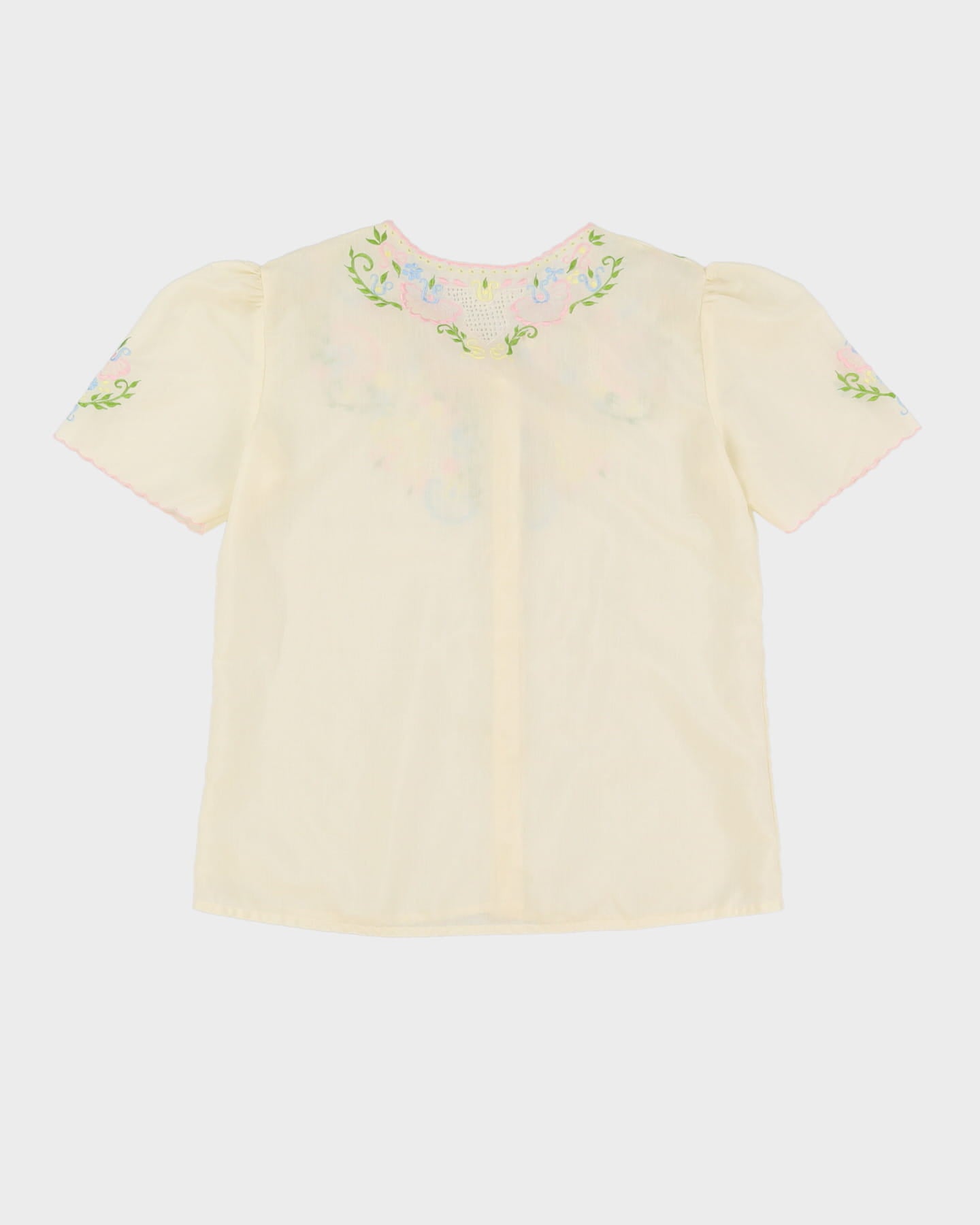 Vintage 1980s Cream Embroidered Blouse - M