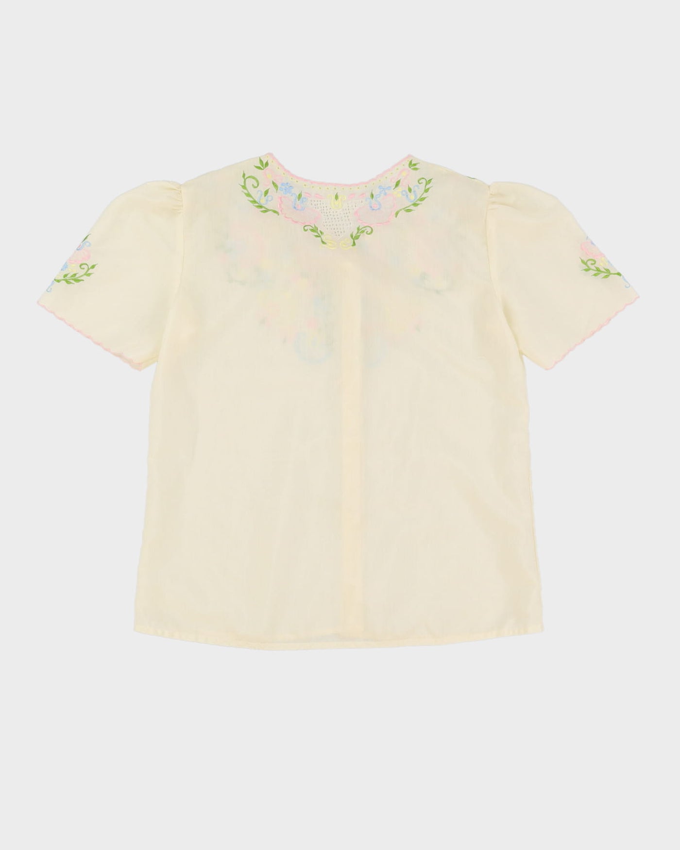Vintage 1980s Cream Embroidered Blouse - M