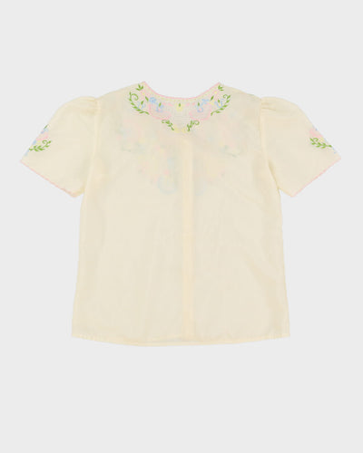Vintage 1980s Cream Embroidered Blouse - M