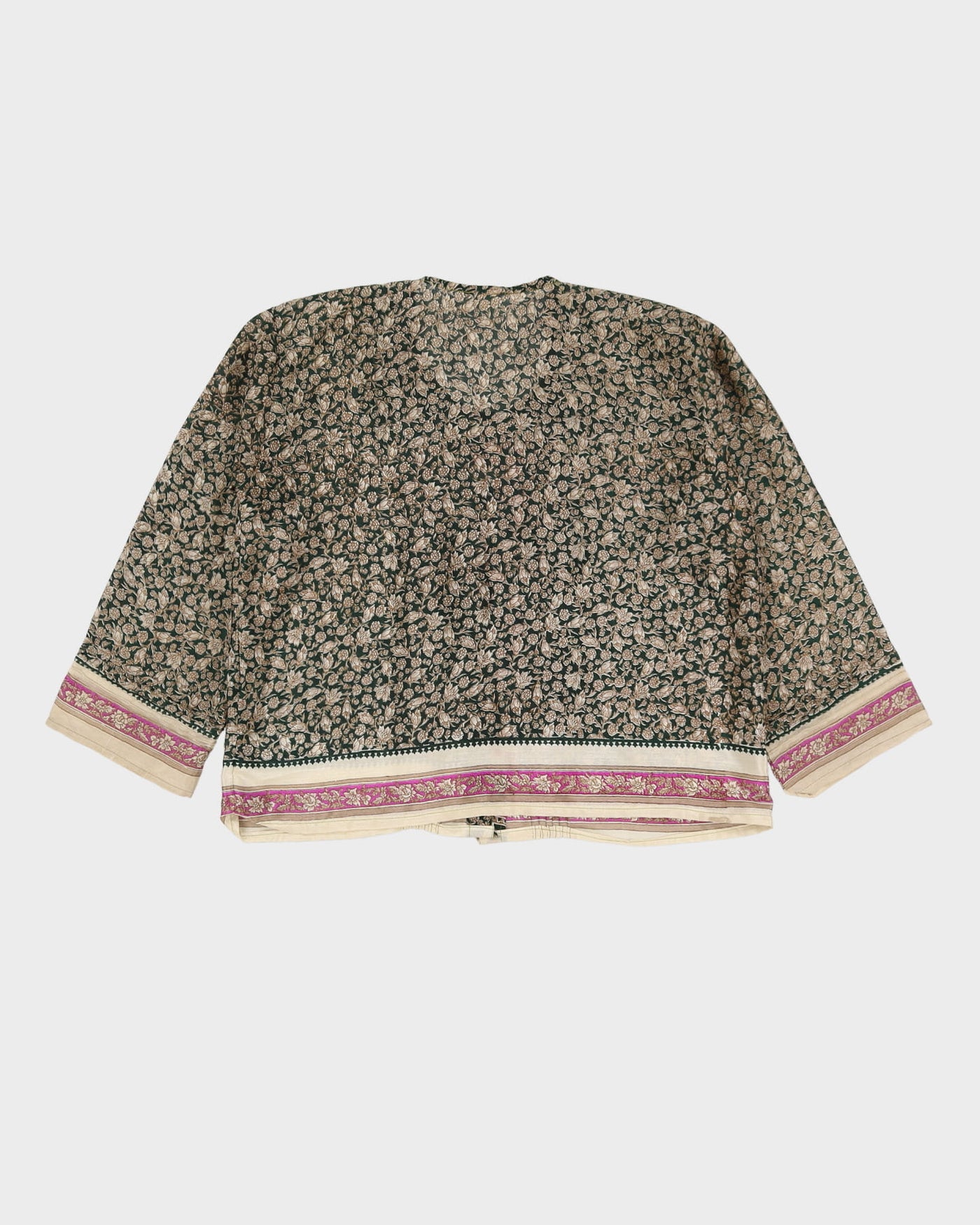 Green Floral Silk Blouse - M