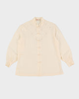 Vintage 1990s Cream Embroidered Silk Blouse - M