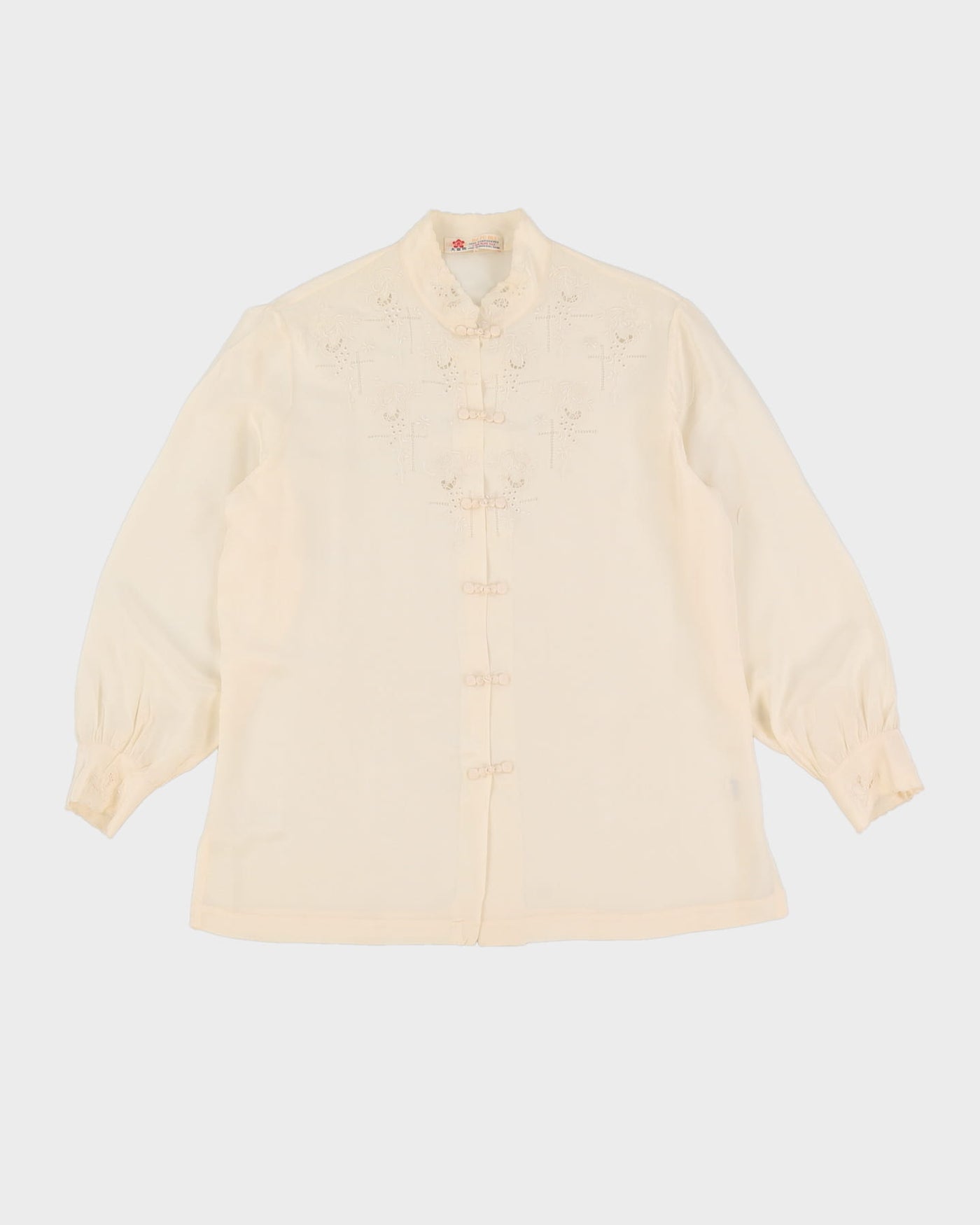 Vintage 1990s Cream Embroidered Silk Blouse - M