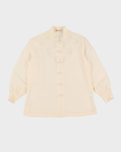 Vintage 1990s Cream Embroidered Silk Blouse - M
