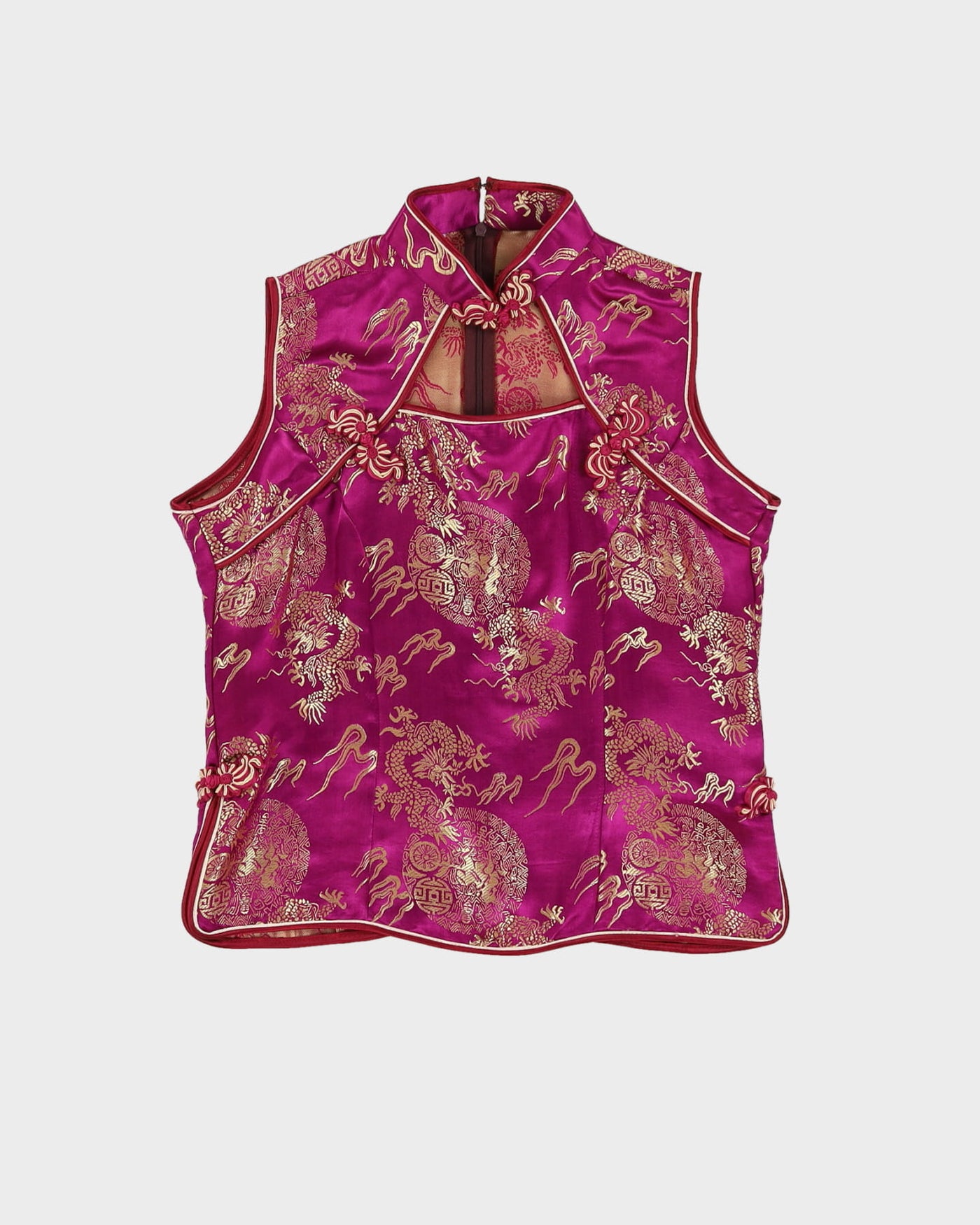 Y2K Maroon With Gold Brocade Cheongsam Top - S
