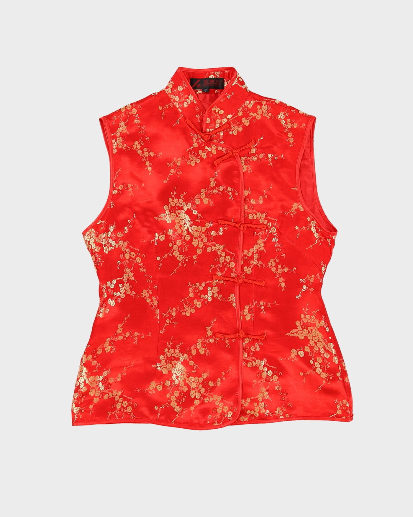 Red With Gold Brocade Cheongsam Top - S