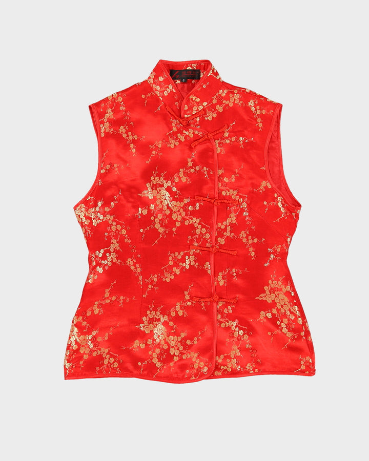 Red With Gold Brocade Cheongsam Top - S