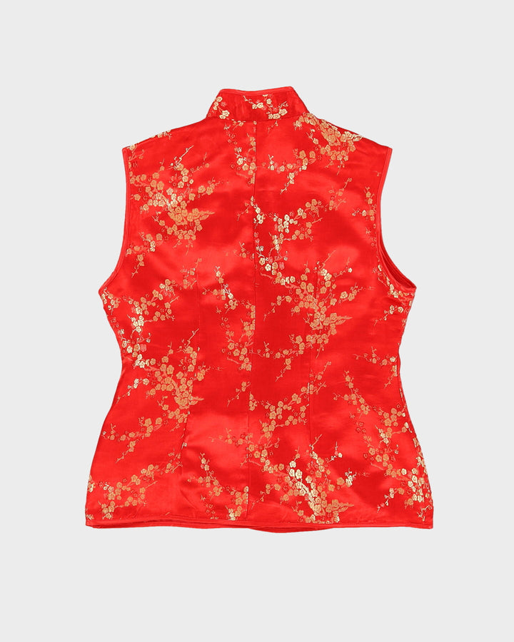 Red With Gold Brocade Cheongsam Top - S