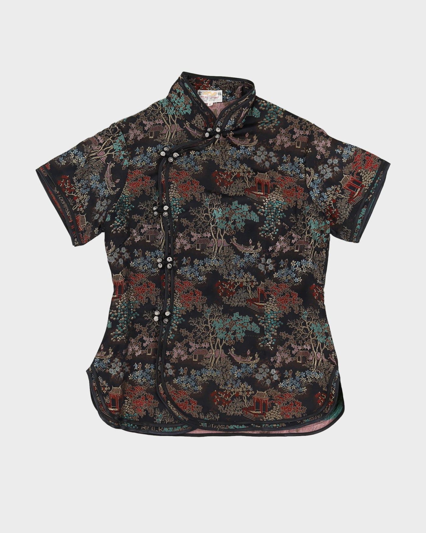 Y2K Black Brocade Cheongsam Top - XS