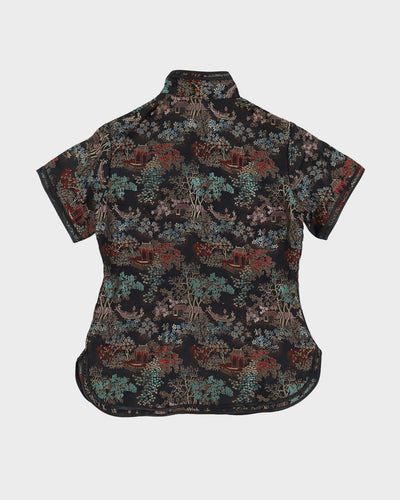 Y2K Black Brocade Cheongsam Top - XS