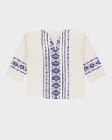 White With Blue Woven Pattern Smock Top - L
