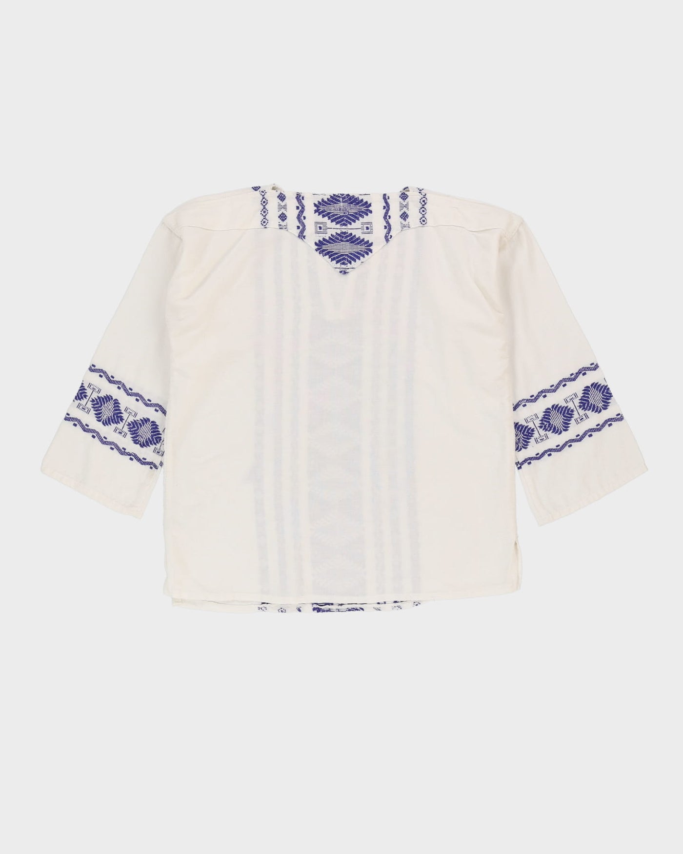 White With Blue Woven Pattern Smock Top - L
