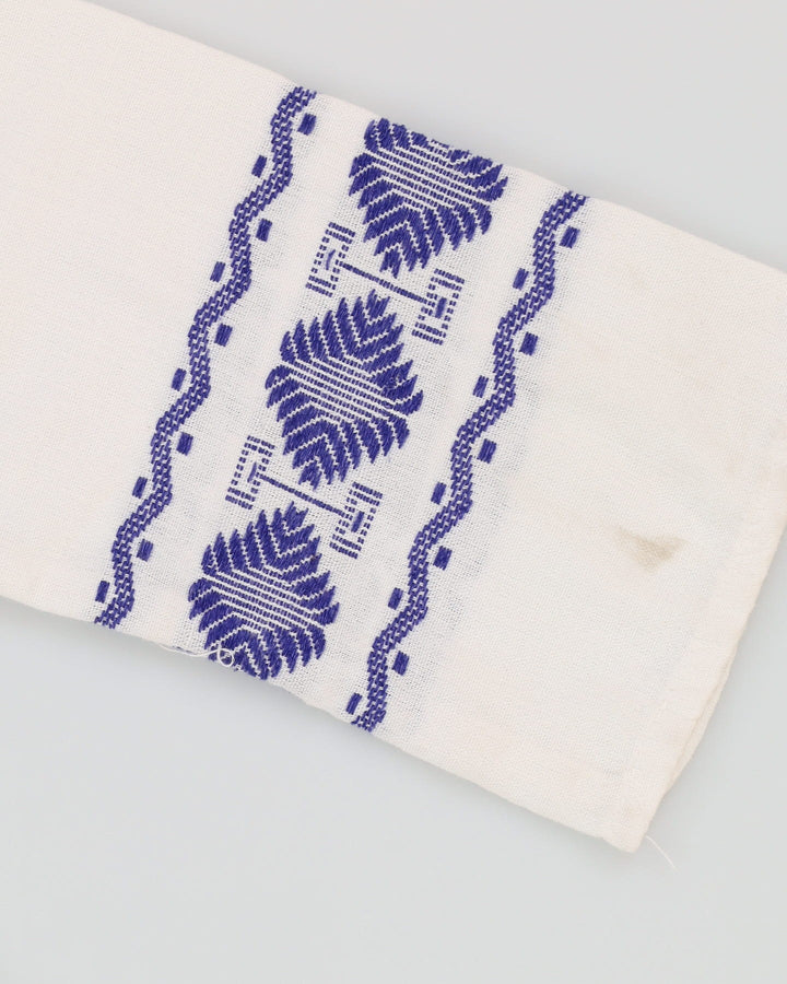 White With Blue Woven Pattern Smock Top - L