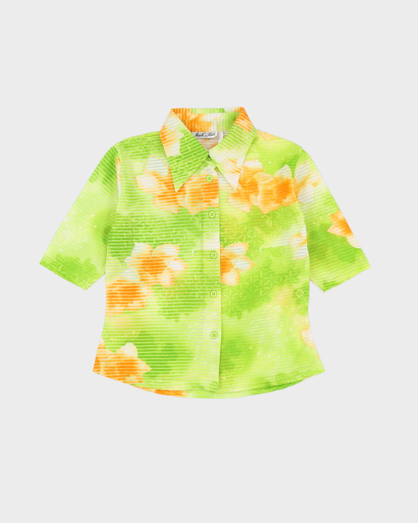 Y2K Green Floral Short Sleeve Blouse - S