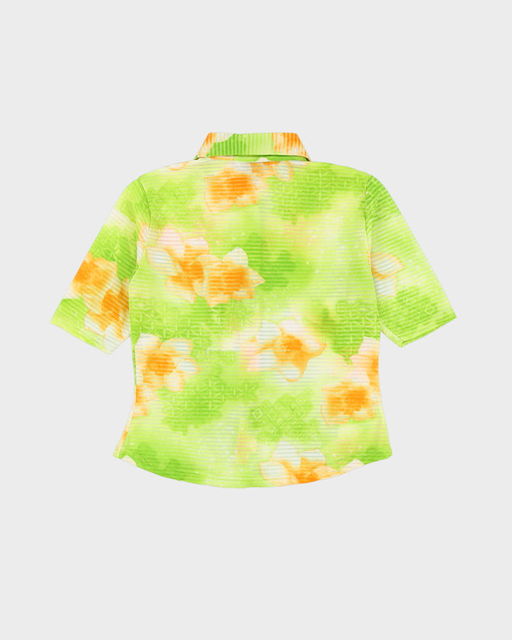 Y2K Green Floral Short Sleeve Blouse - S