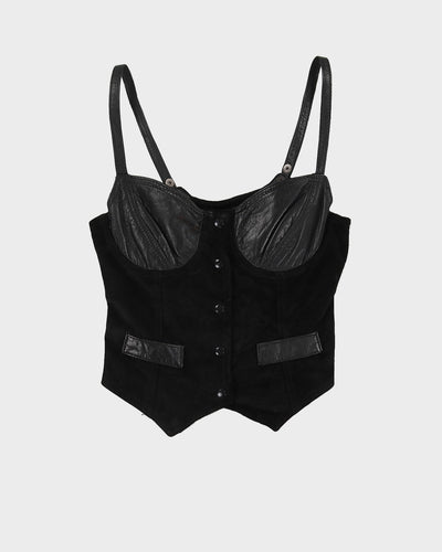 Black Suede And Leather Sleeveless Top - XS
