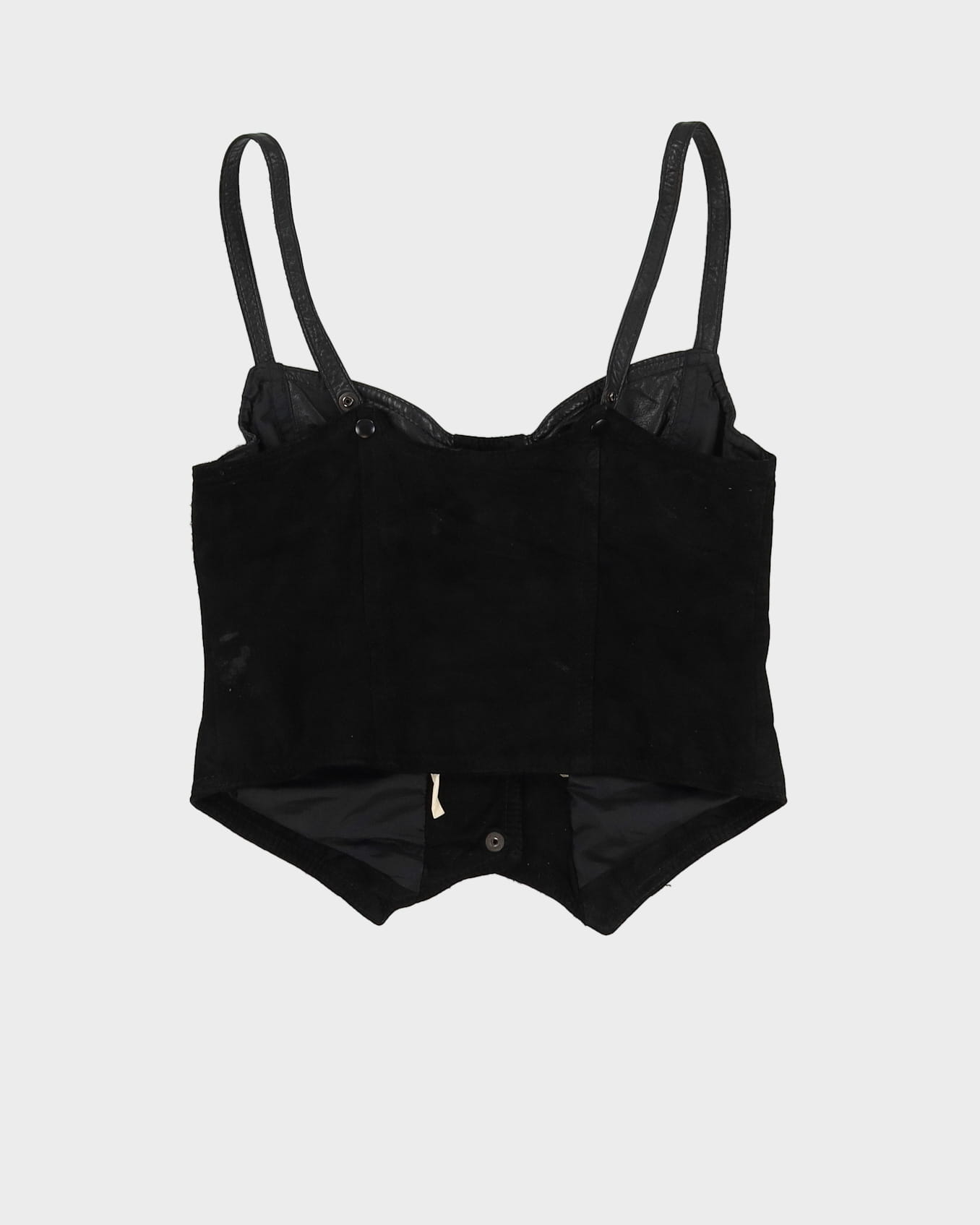 Black Suede And Leather Sleeveless Top - XS