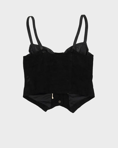 Black Suede And Leather Sleeveless Top - XS