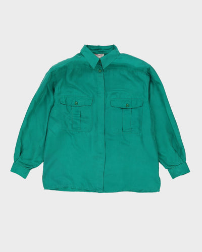 Green Silk Long Sleeve Blouse - M