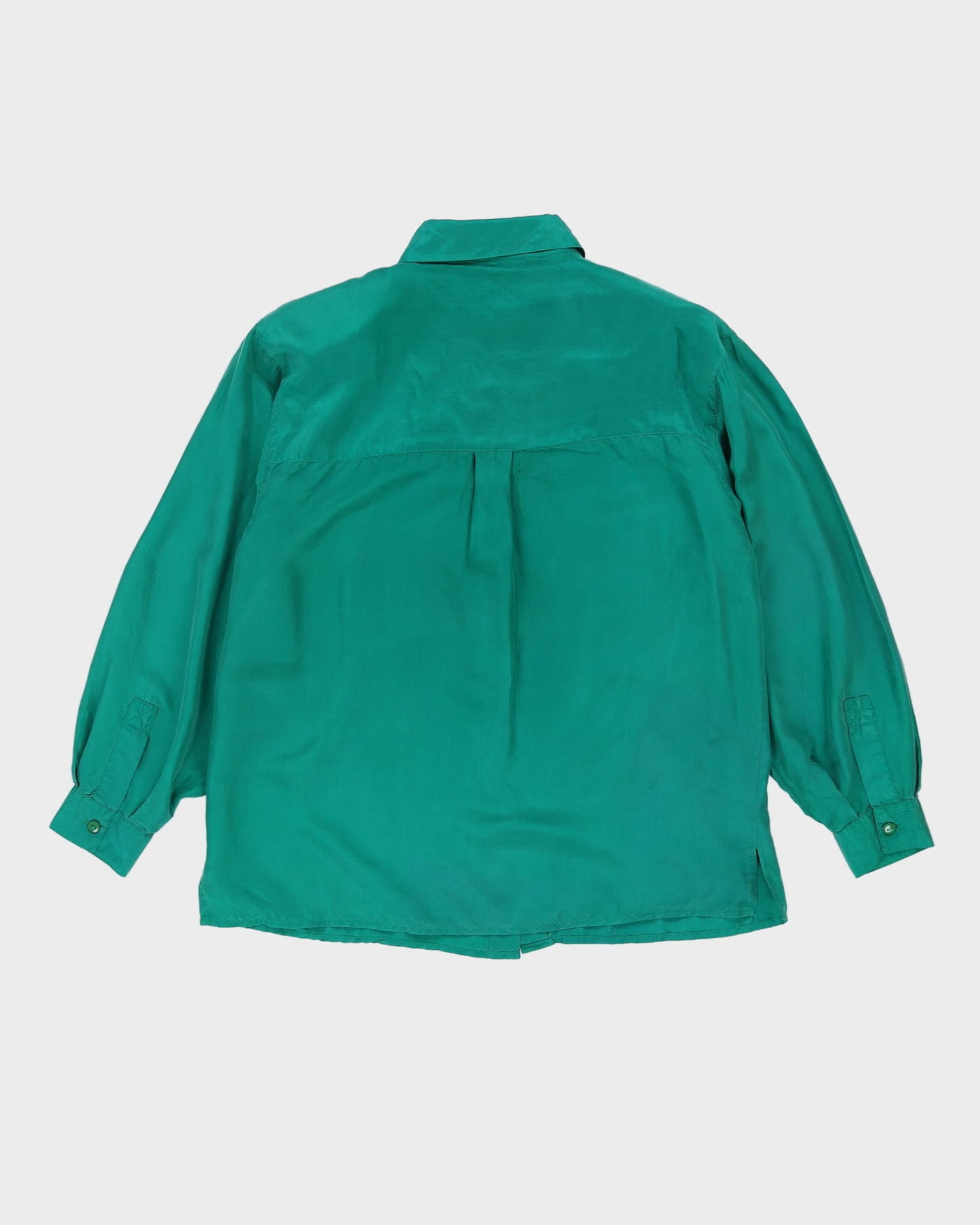Green Silk Long Sleeve Blouse - M