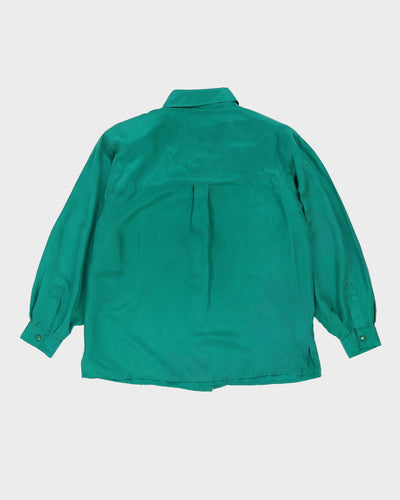 Green Silk Long Sleeve Blouse - M