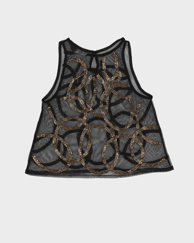 Y2K Black Netting Gold Beaded Top - S