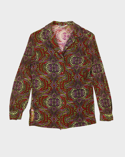 Vintage 1970s Burgundy Patterned Blouse - XS