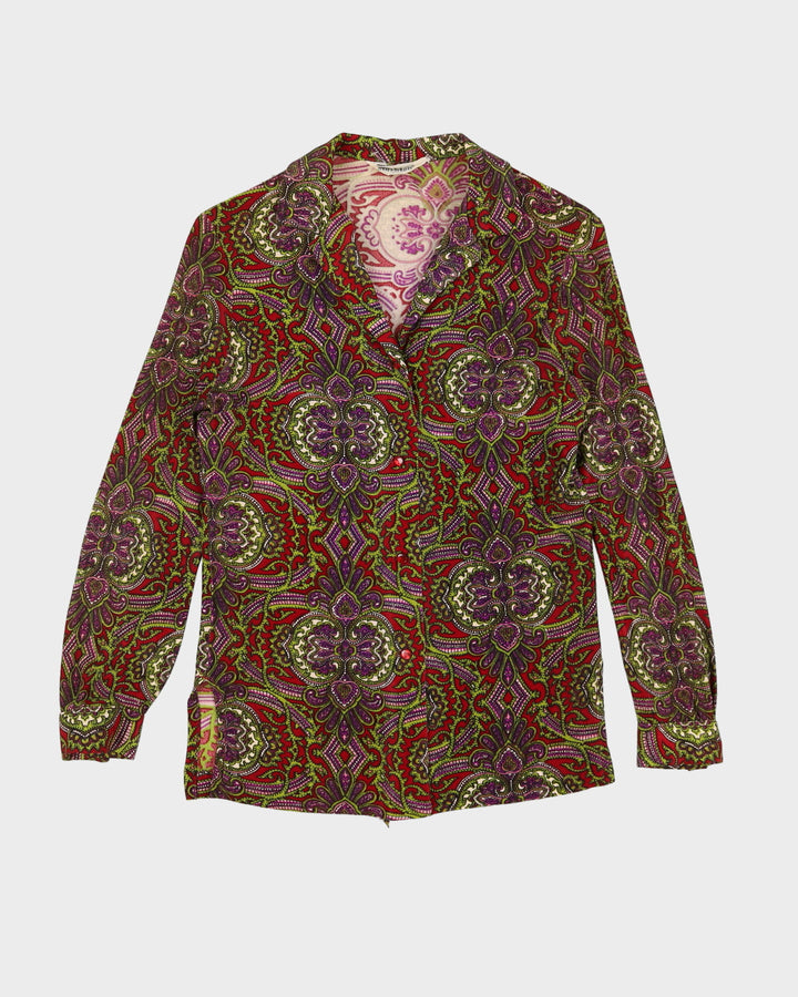 Vintage 1970s Burgundy Patterned Blouse - XS