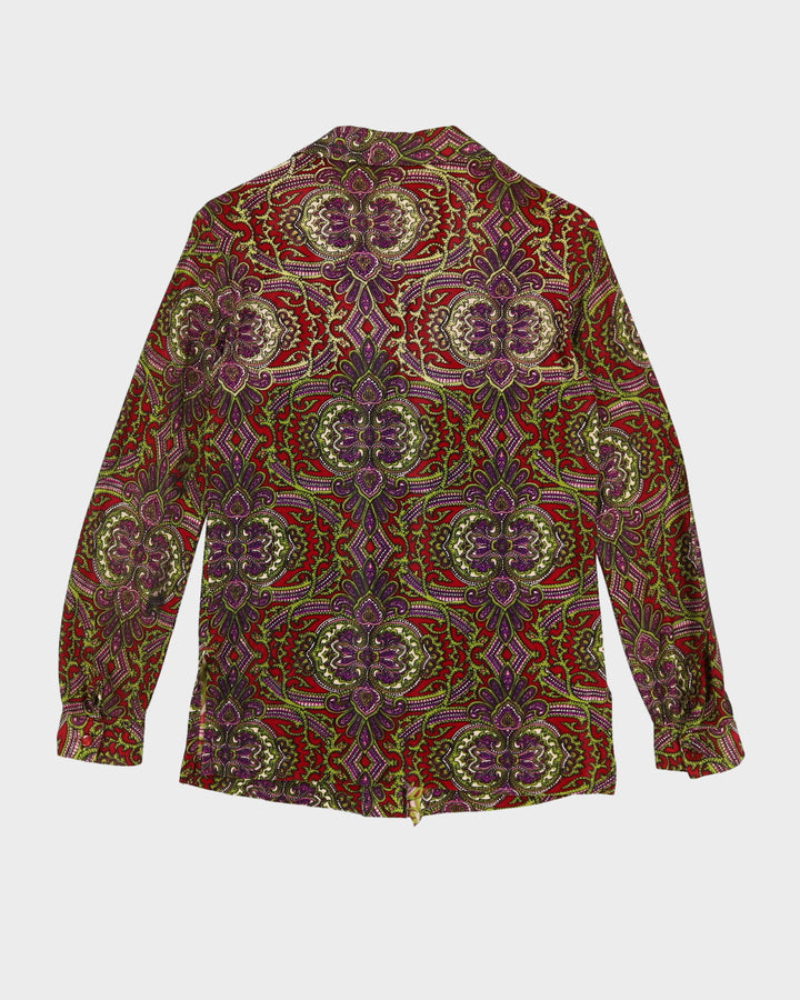 Vintage 1970s Burgundy Patterned Blouse - XS