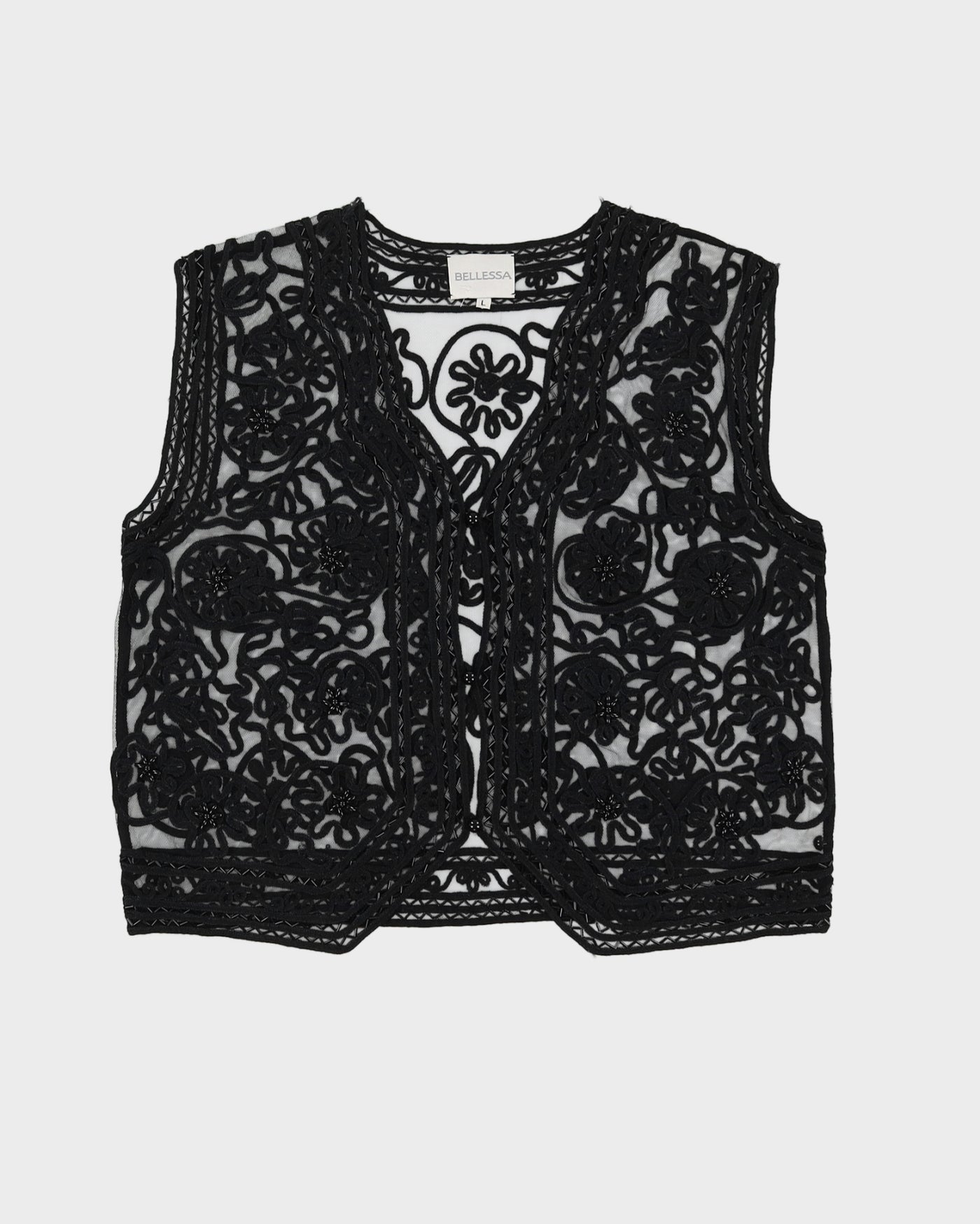 Black Beaded Sleeveless Top Waistcoat - M