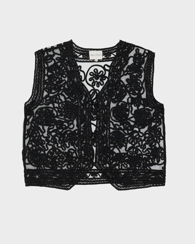 Black Beaded Sleeveless Top Waistcoat - M