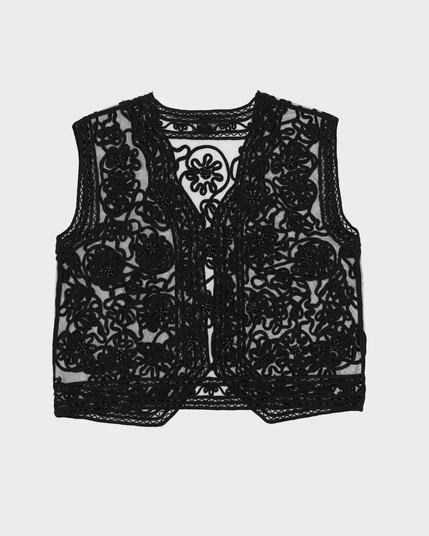 Black Beaded Sleeveless Top Waistcoat - M