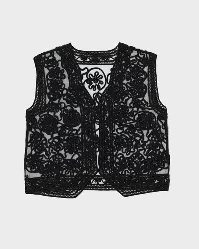 Black Beaded Sleeveless Top Waistcoat - M
