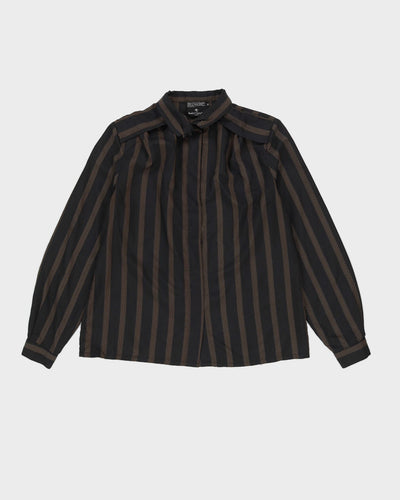 Black With Brown Stripes Long Sleeve Blouse - M