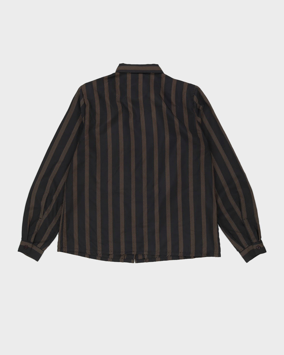 Black With Brown Stripes Long Sleeve Blouse - M