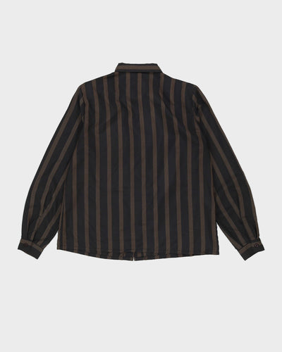 Black With Brown Stripes Long Sleeve Blouse - M