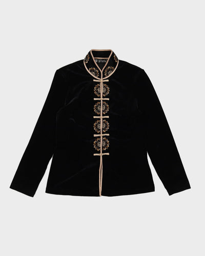 Black Cheongsam Velvet Blouse - S