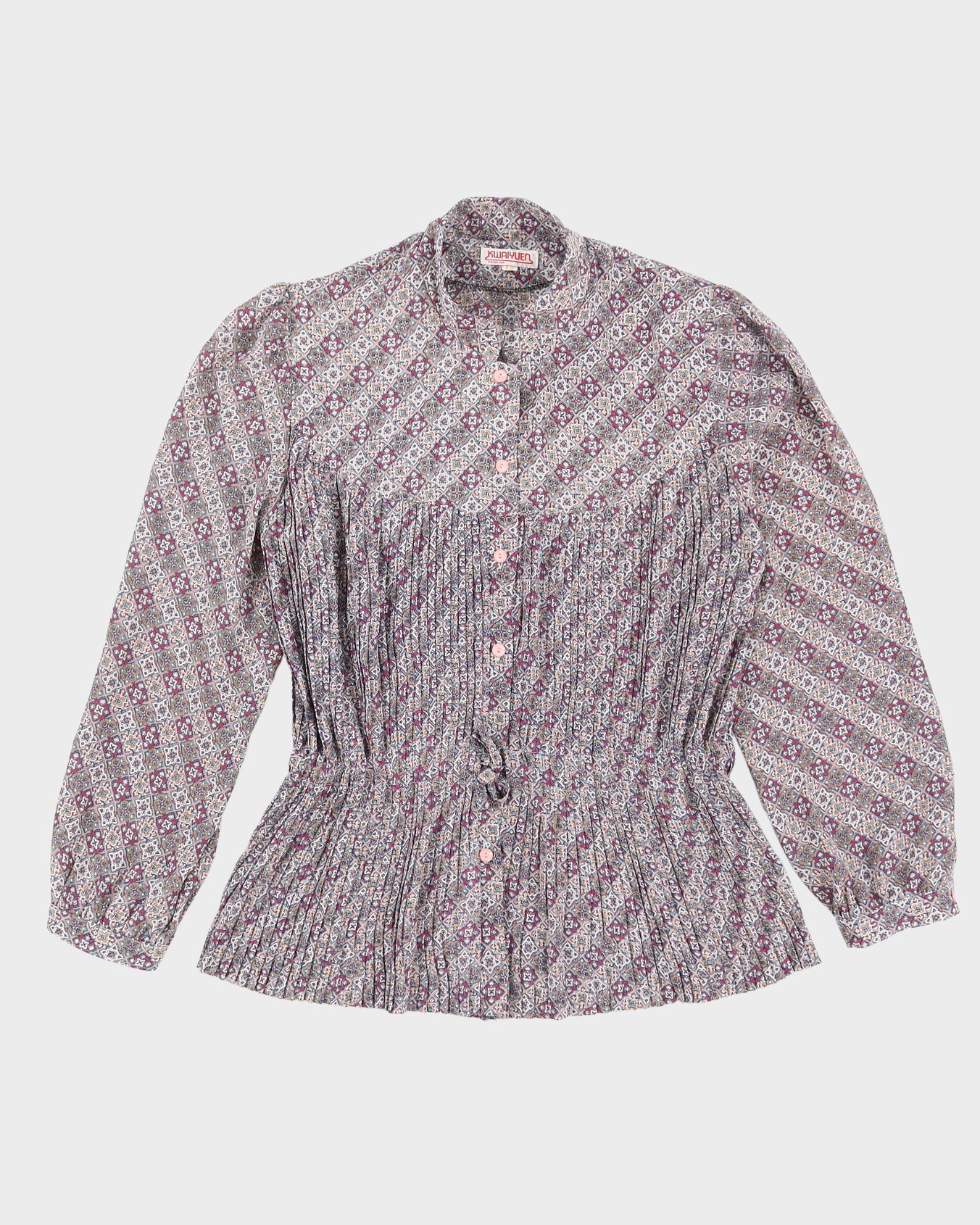 Vintage 1980s Purple Patterned Long Sleeve Blouse - M