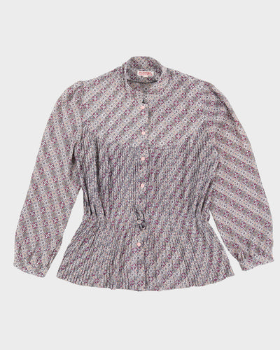 Vintage 1980s Purple Patterned Long Sleeve Blouse - M