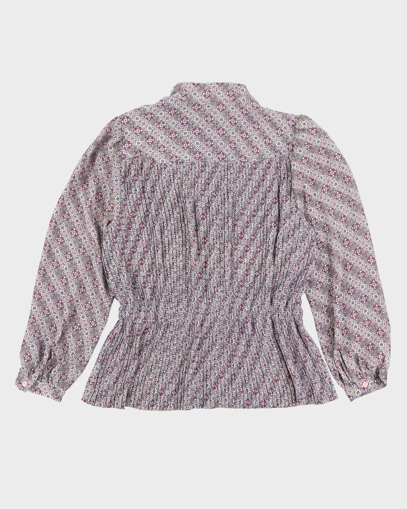 Vintage 1980s Purple Patterned Long Sleeve Blouse - M