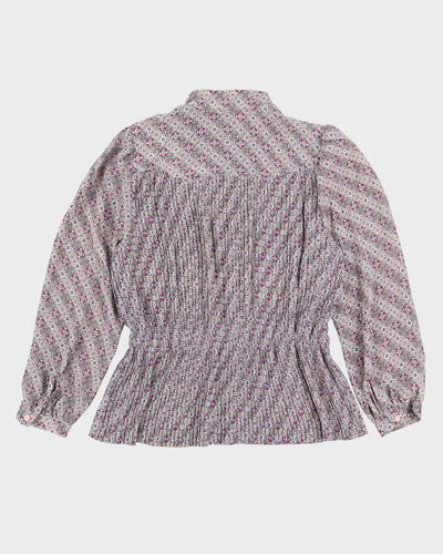 Vintage 1980s Purple Patterned Long Sleeve Blouse - M