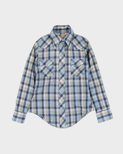 Vintage 1980s Blue Checked Western Blouse - S