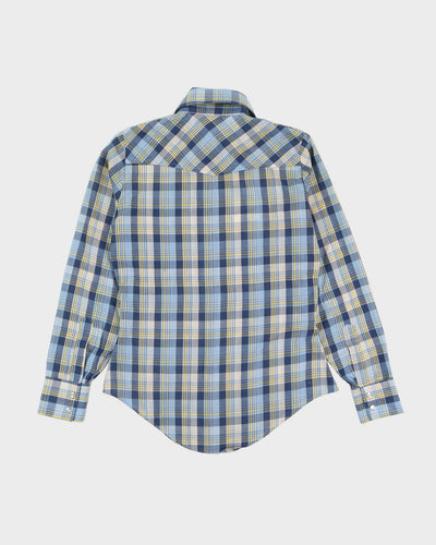 Vintage 1980s Blue Checked Western Blouse - S