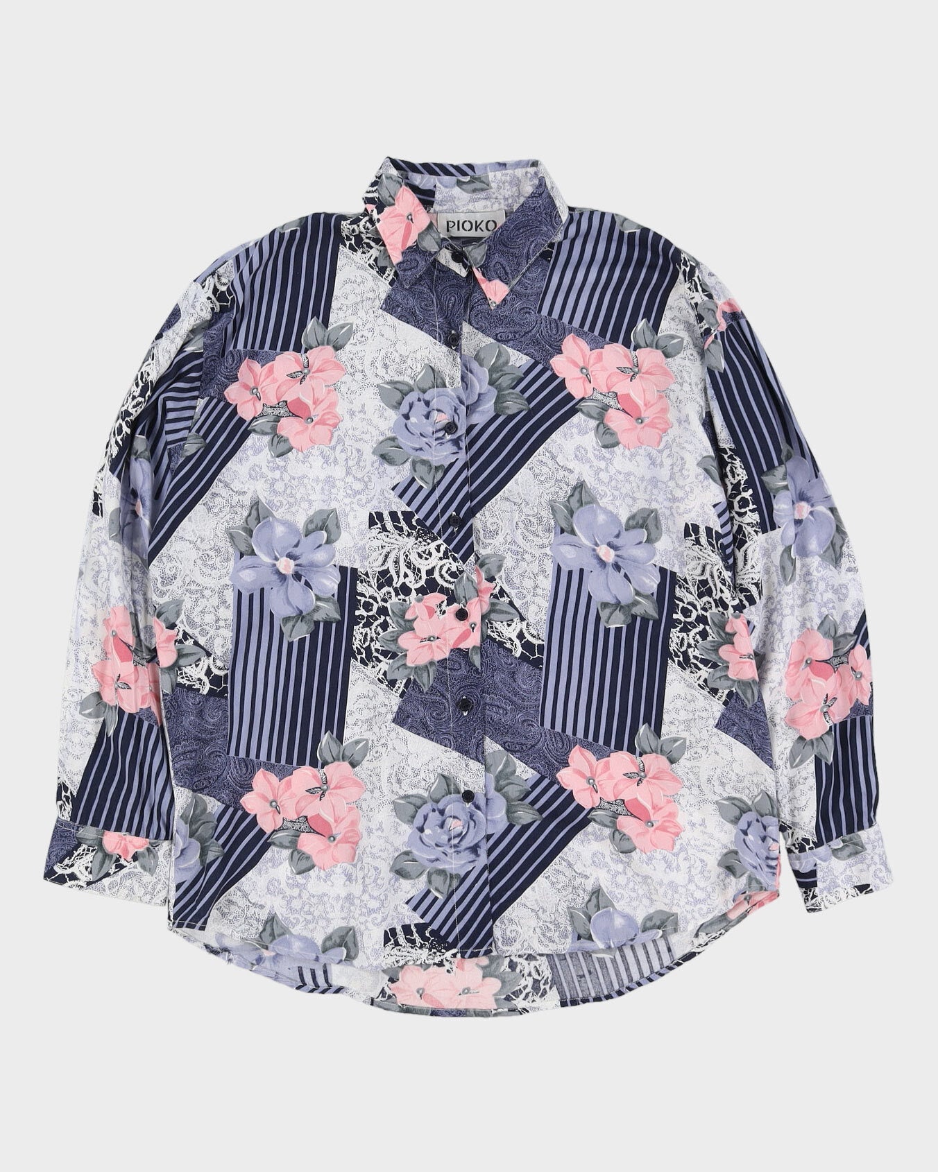 Blue And Pink Patterned Blouse - L