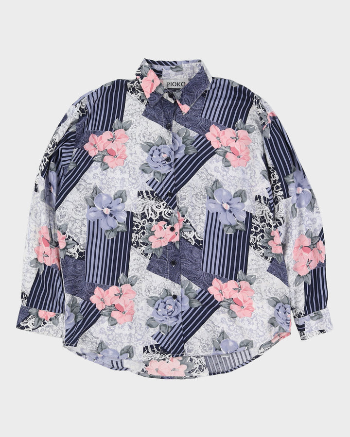 Blue And Pink Patterned Blouse - L