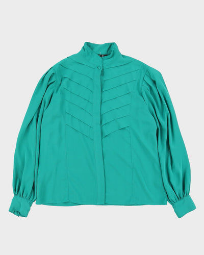 Green Chevron Pleated Blouse - M