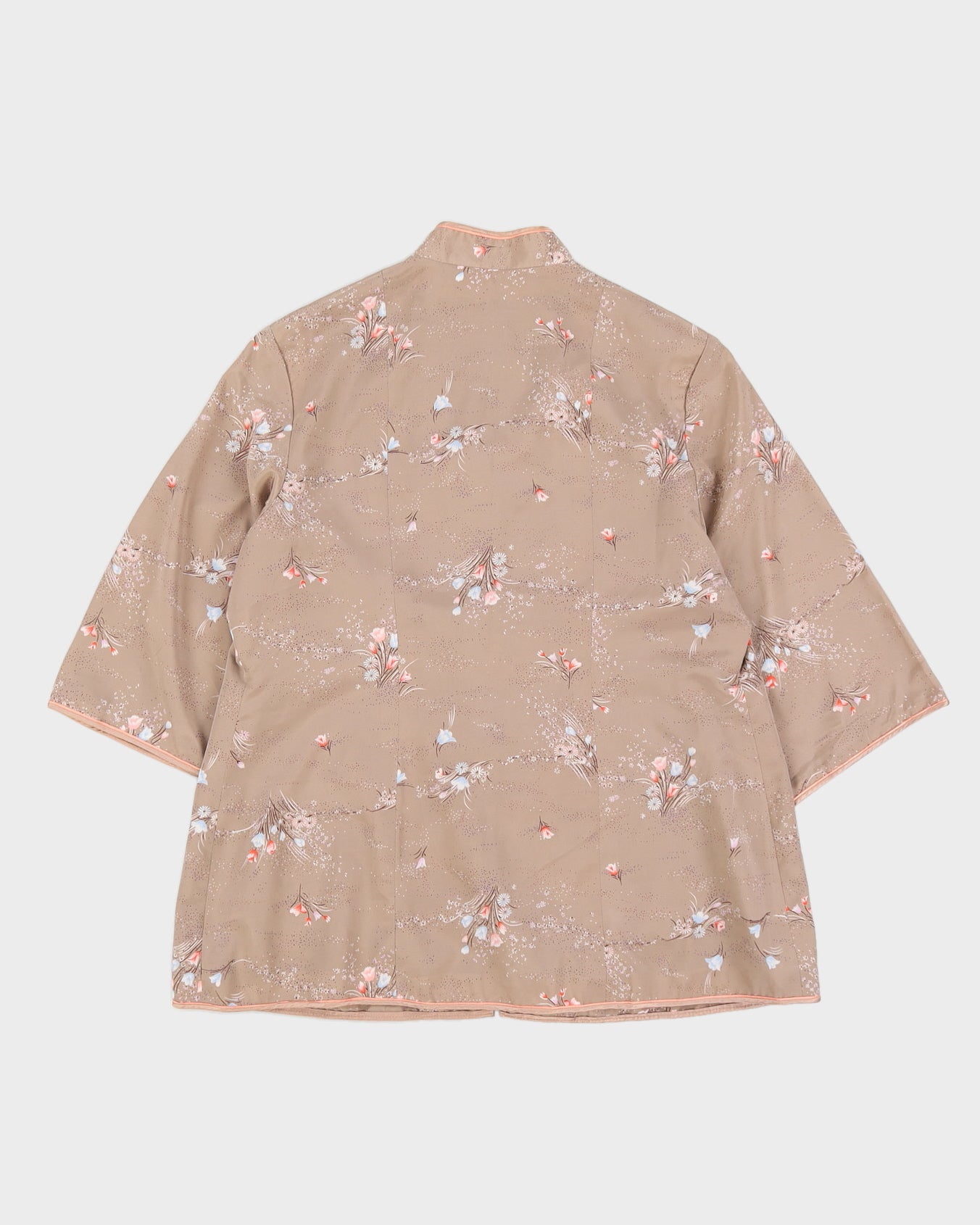 Beige Floral Cheongsam Short Sleeve Blouse - M