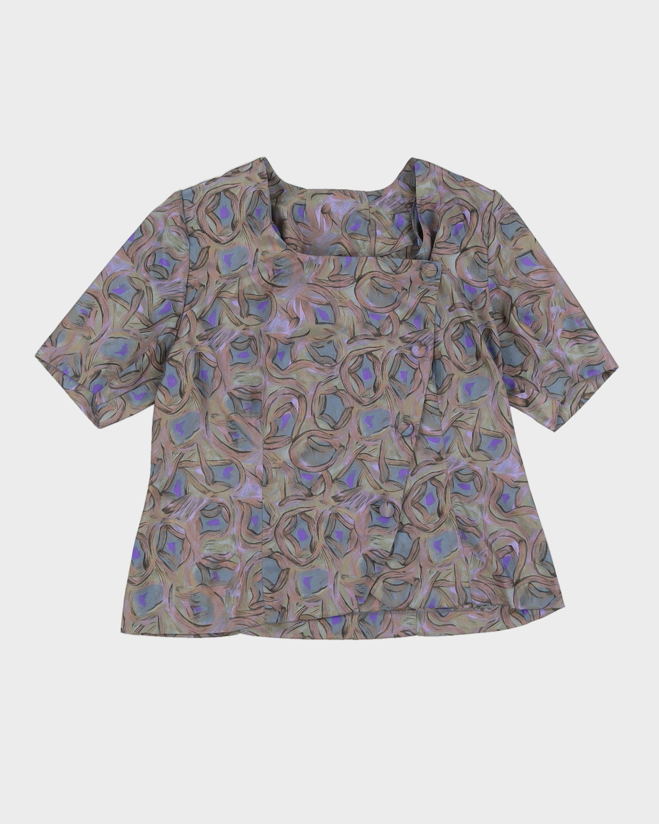 Grey Patterned Short Sleeve Blouse - S
