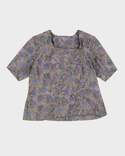 Grey Patterned Short Sleeve Blouse - S
